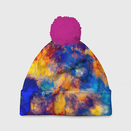 Шапка c помпоном Огненно-синий полутон / 3D-Малиновый – фото 1