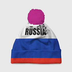 Шапка с помпоном Russia, цвет: 3D-малиновый