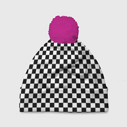 Шапка с помпоном Шахматка мелкая, цвет: 3D-малиновый