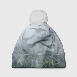 Шапка с помпоном Туманный лес, цвет: 3D-белый