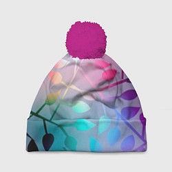Шапка с помпоном Листья, цвет: 3D-малиновый