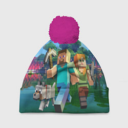 Шапка с помпоном Minecraft, цвет: 3D-малиновый