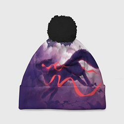 Шапка с помпоном Лиса бежит по облакам, цвет: 3D-черный
