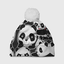 Шапка с помпоном Смешные панды, цвет: 3D-белый