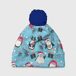 Шапка с помпоном Новогодние Пингвины, цвет: 3D-тёмно-синий
