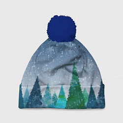 Шапка с помпоном Снежинки в лесу, цвет: 3D-тёмно-синий