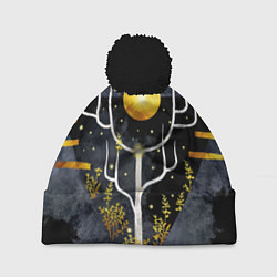 Шапка c помпоном Графит и золото: дерево жизни