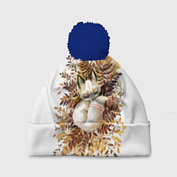 Шапка c помпоном Лисичка спит в листьях