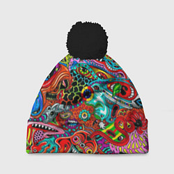 Шапка c помпоном Яркая абстракция bright abstraction