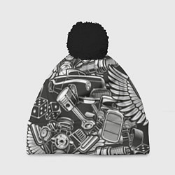 Шапка с помпоном Механика Автомобиль, цвет: 3D-черный