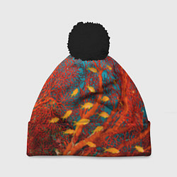 Шапка с помпоном Коралловые рыбки, цвет: 3D-черный