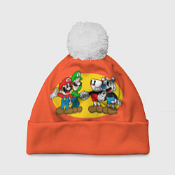 Шапка с помпоном CupHead x Mario, цвет: 3D-белый