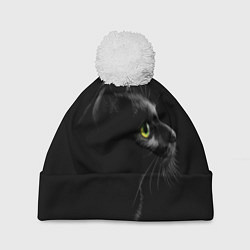 Шапка с помпоном Черный кот, цвет: 3D-белый