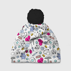 Шапка с помпоном Медицинский паттерн, цвет: 3D-черный