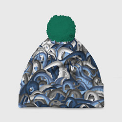 Шапка с помпоном Синий камуфляж с щупальцами, цвет: 3D-зеленый