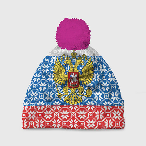 Шапка c помпоном Россия Алатырь / 3D-Малиновый – фото 1