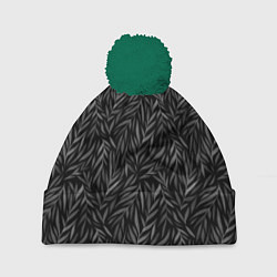 Шапка с помпоном Растительный орнамент черно-белый, цвет: 3D-зеленый
