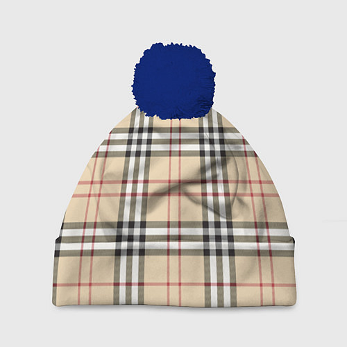 Шапка c помпоном Клетчатый принт в стиле Burberry / 3D-Тёмно-синий – фото 1