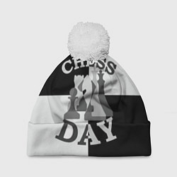 Шапка с помпоном Шахматный День, цвет: 3D-белый