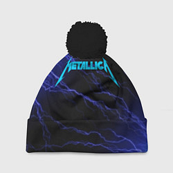 Шапка с помпоном METALLICA BLUE FLASH МЕТАЛЛИКА СИНИЕ МОЛНИИ, цвет: 3D-черный