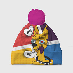 Шапка с помпоном Comics Пес Dog Love Yes, цвет: 3D-малиновый