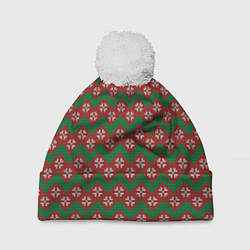 Шапка c помпоном Knitted Snowflake Pattern
