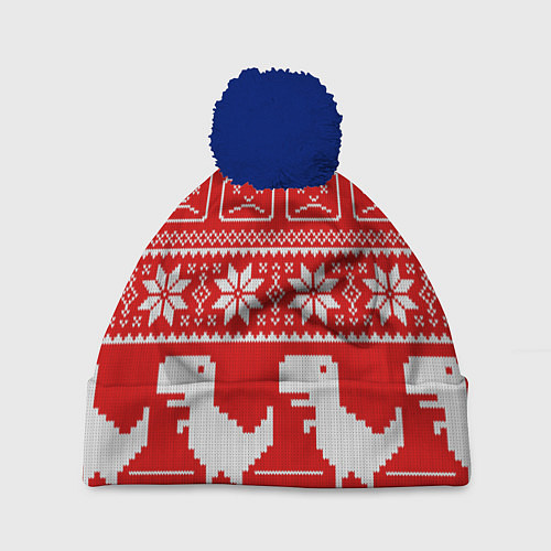 Шапка c помпоном Вязаный принт / 3D-Тёмно-синий – фото 1