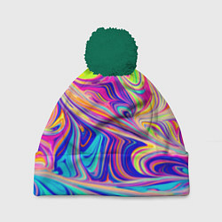 Шапка c помпоном Аномально яркие цветные разводы