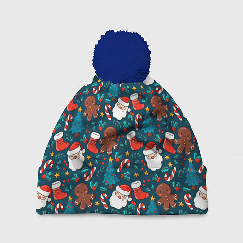 Шапка c помпоном ПОКРЫТО НОВЫМ ГОДОМ! / 3D-Тёмно-синий – фото 1