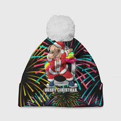 Шапка с помпоном Merry Christmas Mops Dabbing, цвет: 3D-белый