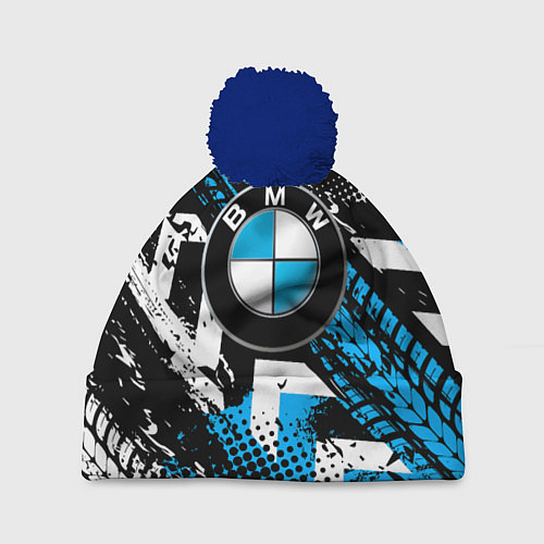Шапка c помпоном Следы от шин BMW / 3D-Тёмно-синий – фото 1