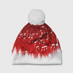 Шапка с помпоном МУЗЫКАЛЬНАЯ НОВОГОДНЯЯ НОЧЬ 2022 НОВЫЙ ГОД, цвет: 3D-белый