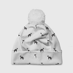 Шапка c помпоном Черно-белые собачки паттерн