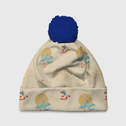 Шапка с помпоном Китайский орнамент Феникс, цвет: 3D-тёмно-синий