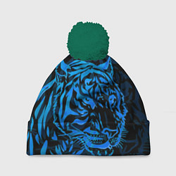 Шапка с помпоном Голубой тигр Blue, цвет: 3D-зеленый