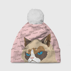 Шапка с помпоном Angry Cat Злой кот, цвет: 3D-белый