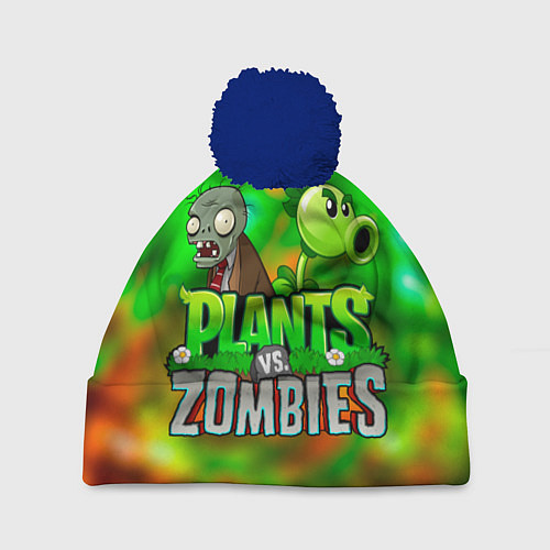 Шапка c помпоном Plants vs Zombies горохострел и зомби / 3D-Тёмно-синий – фото 1