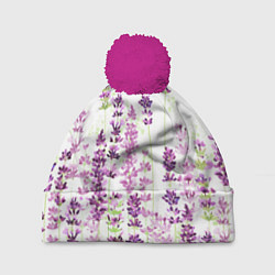 Шапка с помпоном Цветы Лаванды акварелью, цвет: 3D-малиновый