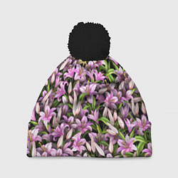 Шапка с помпоном Лилии цветут, цвет: 3D-черный