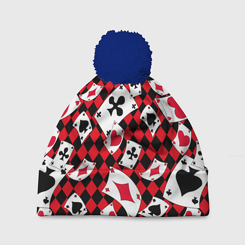 Шапка c помпоном Карты масти / 3D-Тёмно-синий – фото 1