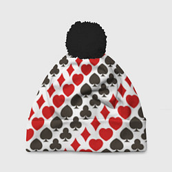 Шапка с помпоном Карточные Масти Card Suits, цвет: 3D-черный