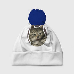 Шапка с помпоном Кот презрения, цвет: 3D-тёмно-синий