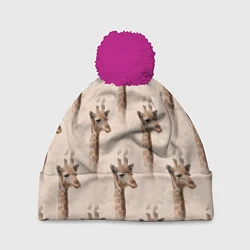Шапка с помпоном Голова жирафа паттерн, цвет: 3D-малиновый