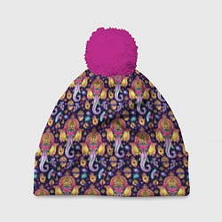 Шапка с помпоном Слон Ганеша Ganesha, цвет: 3D-малиновый