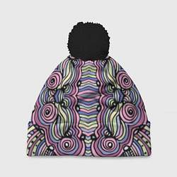 Шапка с помпоном Абстракция разноцветная Калейдоскоп Фиолетовый, зе, цвет: 3D-черный