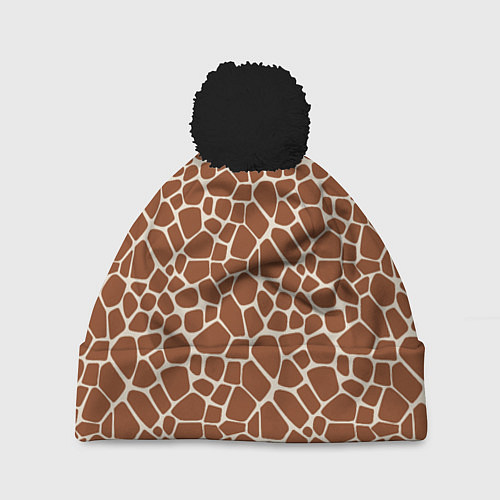Шапка c помпоном Шкура Жирафа - Giraffe / 3D-Черный – фото 1
