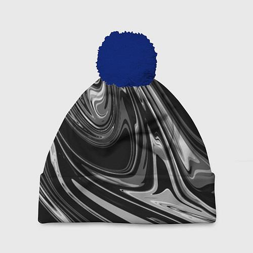 Шапка c помпоном Черно-белый мрамор / 3D-Тёмно-синий – фото 1