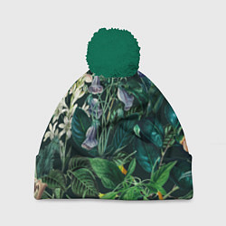 Шапка с помпоном Цветы Темный Сад, цвет: 3D-зеленый