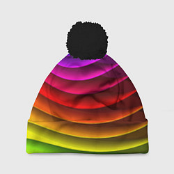 Шапка с помпоном Color line neon pattern Abstraction Summer 2023, цвет: 3D-черный