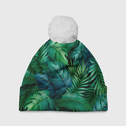 Шапка с помпоном Green plants pattern, цвет: 3D-белый